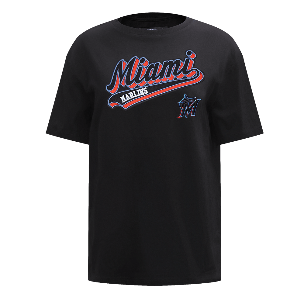 TOP BOYFRIEND MLB MIAMI MARLINS SCRIPT TAIL PARA MUJER (NEGRO)