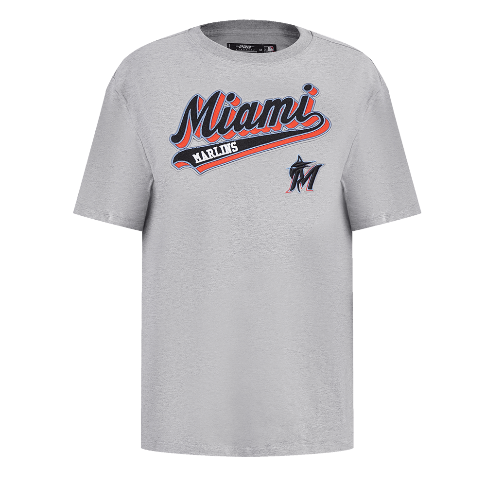 MLB MIAMI MARLINS SCRIPT TAIL WOMEN'S BOYFRIEND TOP (HEATHER GREY)