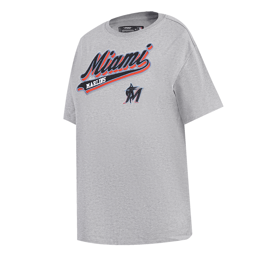 MLB MIAMI MARLINS SCRIPT TAIL WOMEN'S BOYFRIEND TOP (HEATHER GREY)