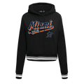 MLB MIAMI MARLINS SCRIPT TAIL WOMEN'S RIB FLEECE CROPPED PULLOVER HOODIE (BLACK)