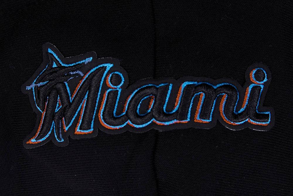 MLB MIAMI MARLINS SCRIPT TAIL WOMEN'S RIB FLEECE CROPPED PULLOVER HOODIE (BLACK)