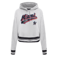 MLB MIAMI MARLINS SCRIPT TAIL WOMEN'S RIB FLEECE CROPPED PULLOVER HOODIE (HEATHER GRAY/BLACK)