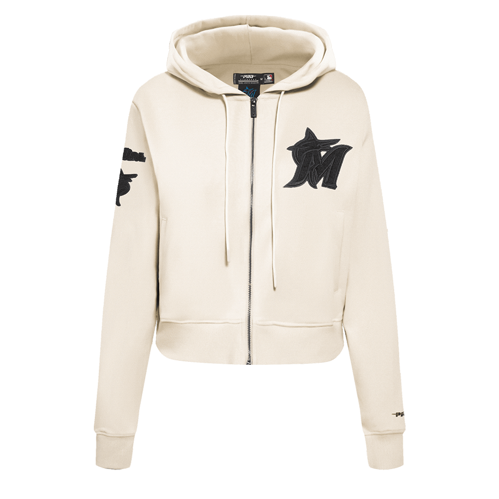 MLB MIAMI MARLINS TRIPLE TONAL WOMEN'S DOUBLE KNIT FULL ZIP HOODIE (EGGSHELL)