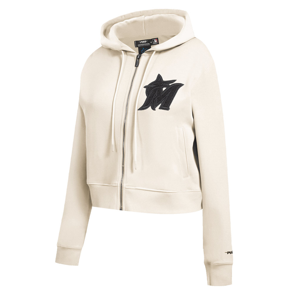 MLB MIAMI MARLINS TRIPLE TONAL WOMEN'S DOUBLE KNIT FULL ZIP HOODIE (EGGSHELL)
