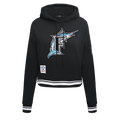 MLB FLORIDA MARLINS SUDADERA CORTA CON CAPUCHA RETRO CLÁSICA PARA MUJER (NEGRA)