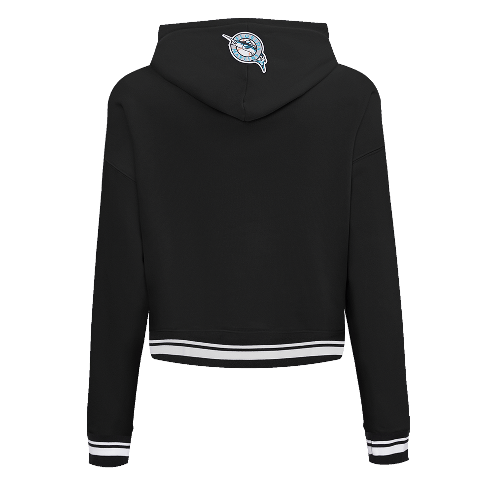 MLB FLORIDA MARLINS SUDADERA CORTA CON CAPUCHA RETRO CLÁSICA PARA MUJER (NEGRA)