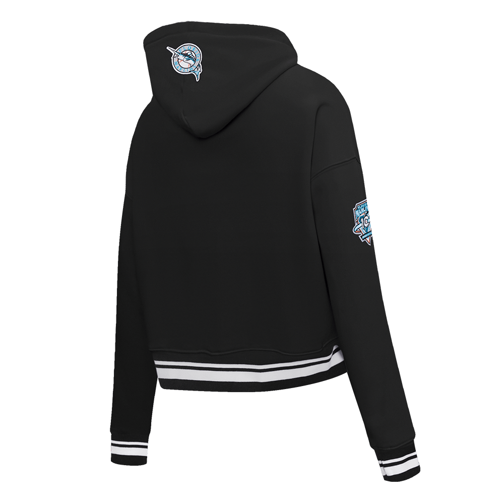 MLB FLORIDA MARLINS SUDADERA CORTA CON CAPUCHA RETRO CLÁSICA PARA MUJER (NEGRA)