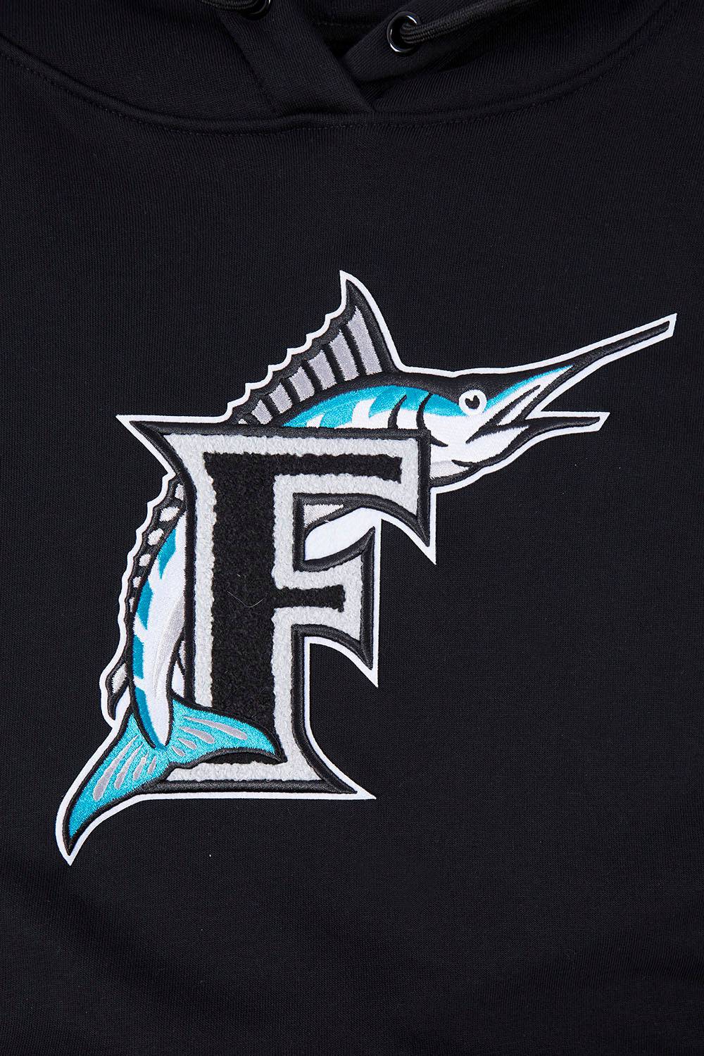 MLB FLORIDA MARLINS SUDADERA CORTA CON CAPUCHA RETRO CLÁSICA PARA MUJER (NEGRA)