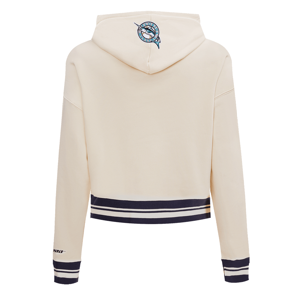 MLB FLORIDA MARLINS RETRO CLASSIC WOMEN'S CROPPED PULLOVER HOODIE (EGGSHELL/ BLACK)