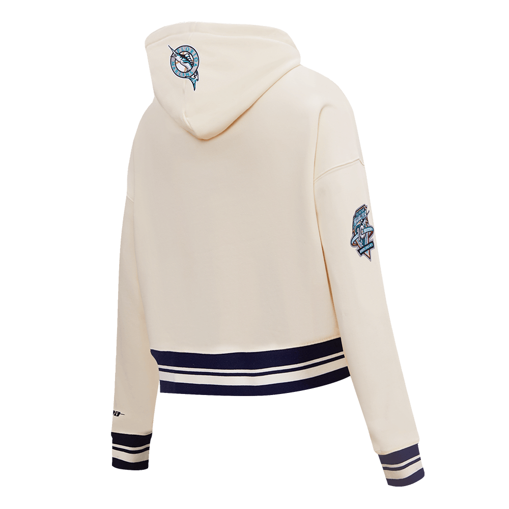MLB FLORIDA MARLINS RETRO CLASSIC WOMEN'S CROPPED PULLOVER HOODIE (EGGSHELL/ BLACK)