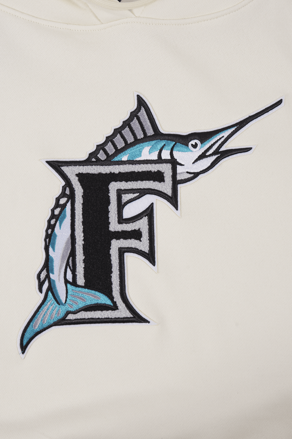 MLB FLORIDA MARLINS RETRO CLASSIC WOMEN'S CROPPED PULLOVER HOODIE (EGGSHELL/ BLACK)