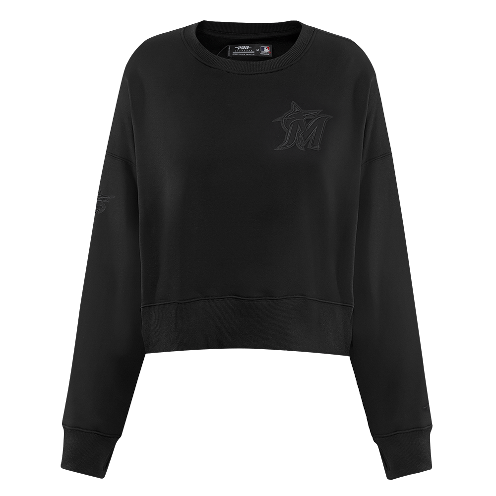 MLB MIAMI MARLINS CAMISETA NEUTRA DE CUELLO REDONDO PARA MUJER (NEGRA)