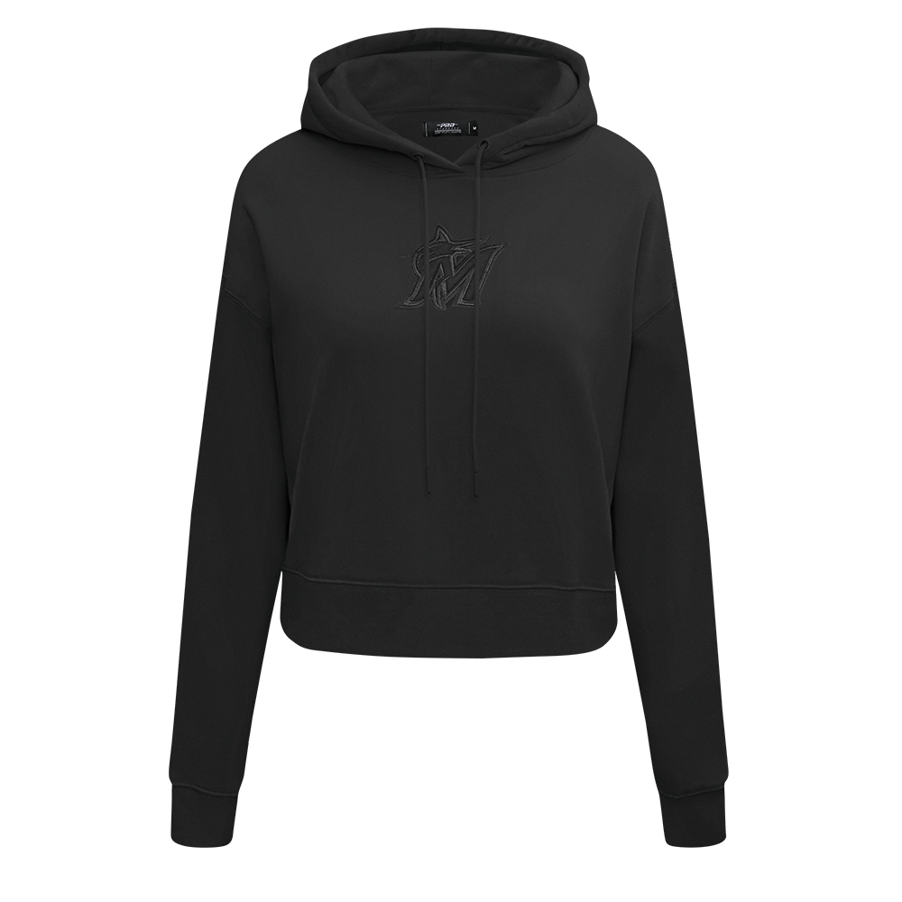 MLB MIAMI MARLINS NEUTRAL WOMEN'S CROPPED PO HOODIE (BLACK)