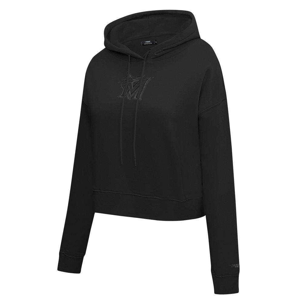 MLB MIAMI MARLINS NEUTRAL WOMEN'S CROPPED PO HOODIE (BLACK)