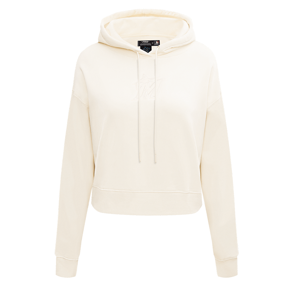 MLB MIAMI MARLINS NEUTRAL WOMEN'S CROPPED PO HOODIE (EGGSHELL)