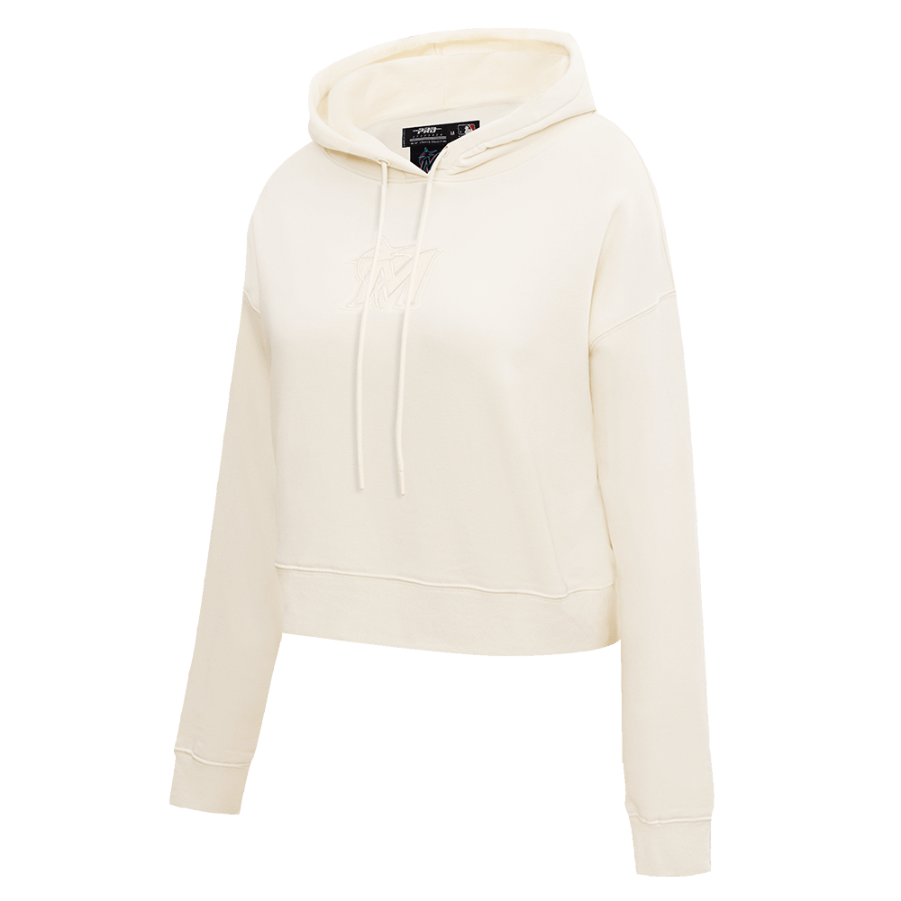 MLB MIAMI MARLINS NEUTRAL WOMEN'S CROPPED PO HOODIE (EGGSHELL)