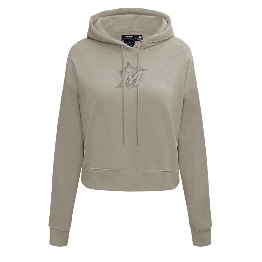 MLB MIAMI MARLINS NEUTRAL WOMEN'S CROPPED PO HOODIE (TAUPE)