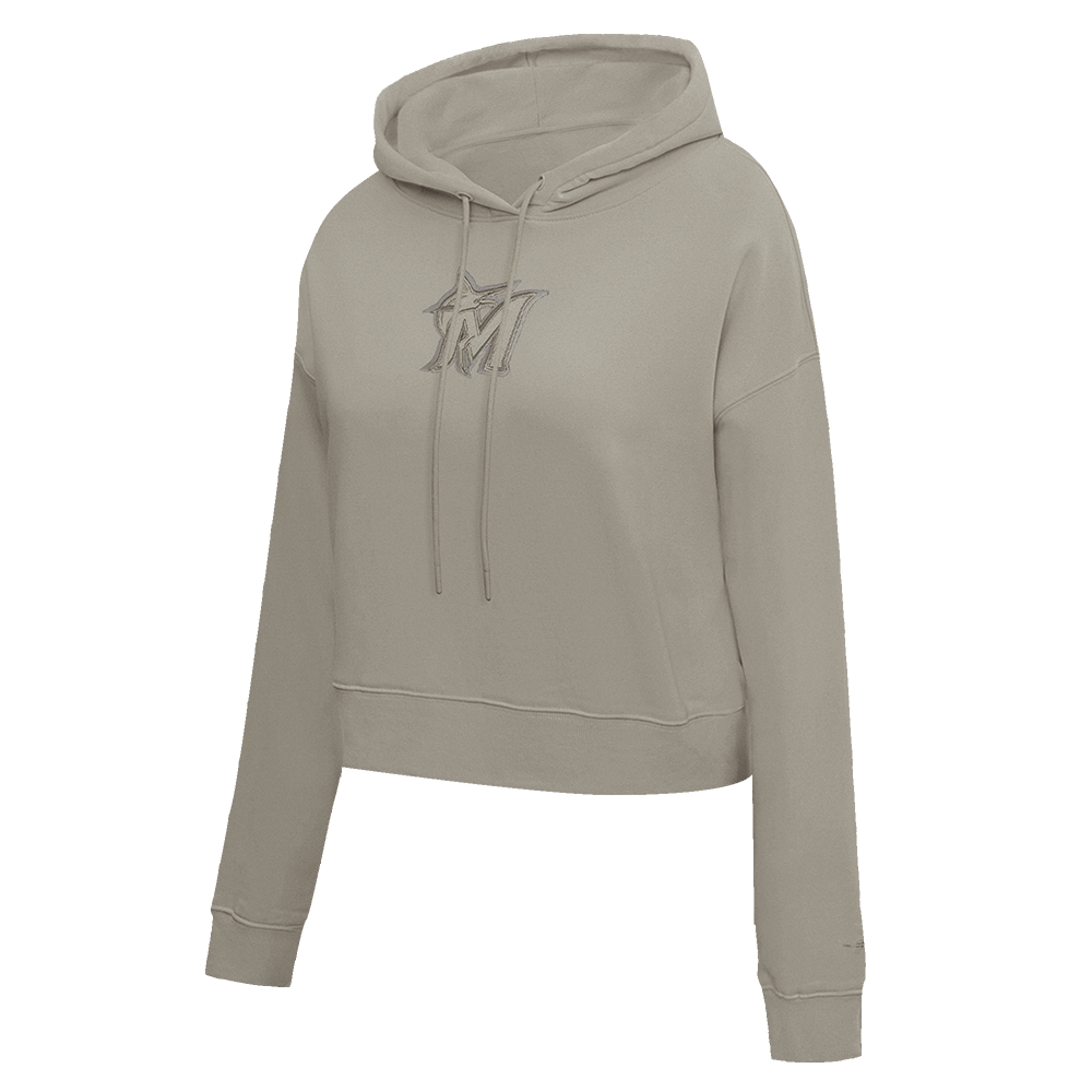 MLB MIAMI MARLINS NEUTRAL WOMEN'S CROPPED PO HOODIE (TAUPE)