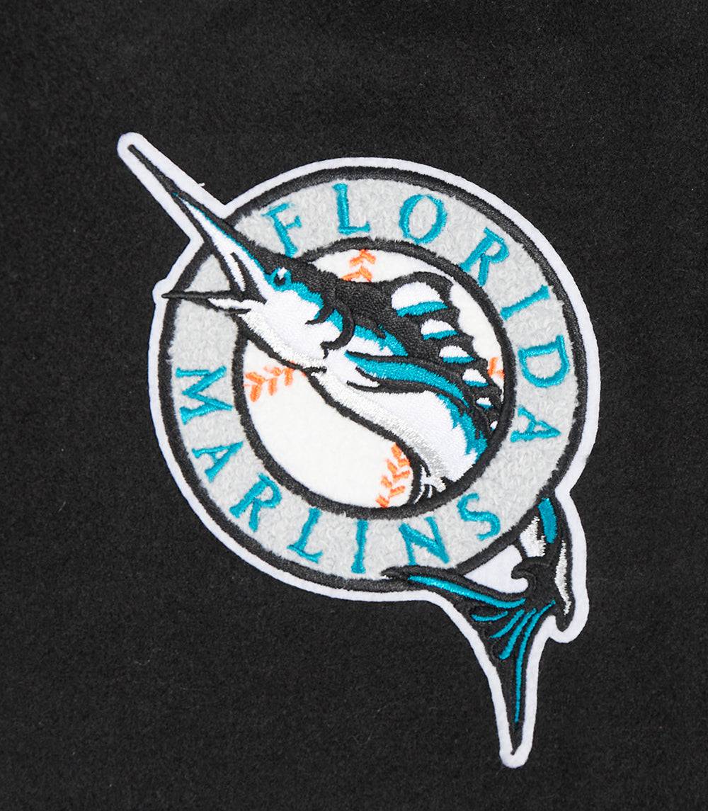 MLB FLORIDA MARLINS RETRO CLASSIC WOMEN'S RIB WOOL VARSITY JACKET (BLACK/WHITE)