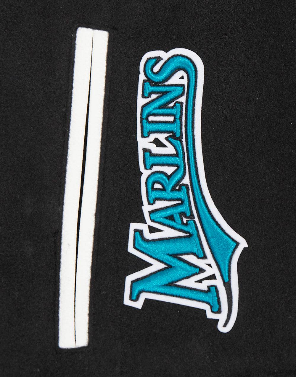 MLB FLORIDA MARLINS RETRO CLASSIC WOMEN'S RIB WOOL VARSITY JACKET (BLACK/WHITE)