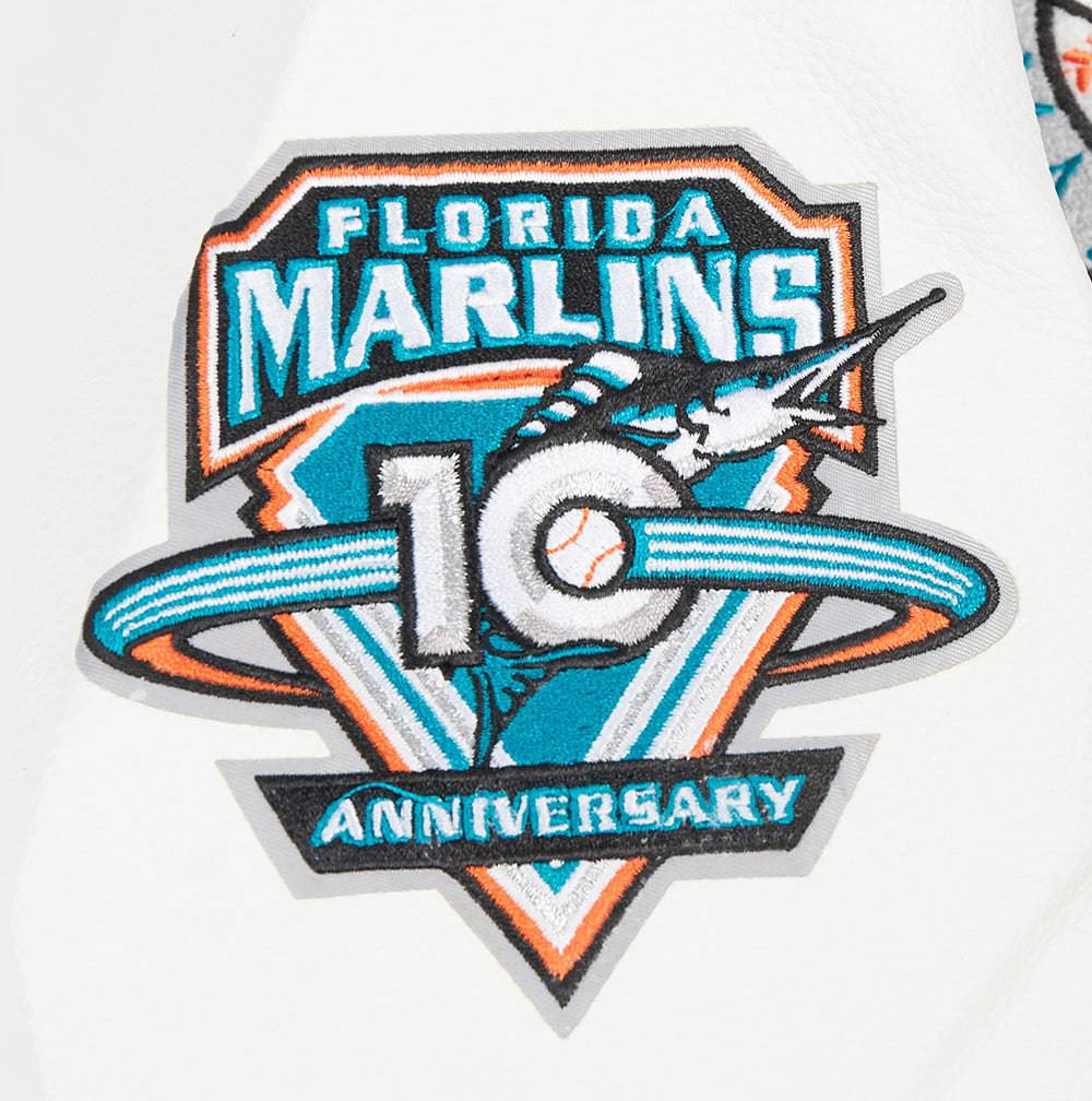 MLB FLORIDA MARLINS RETRO CLASSIC WOMEN'S RIB WOOL VARSITY JACKET (BLACK/WHITE)