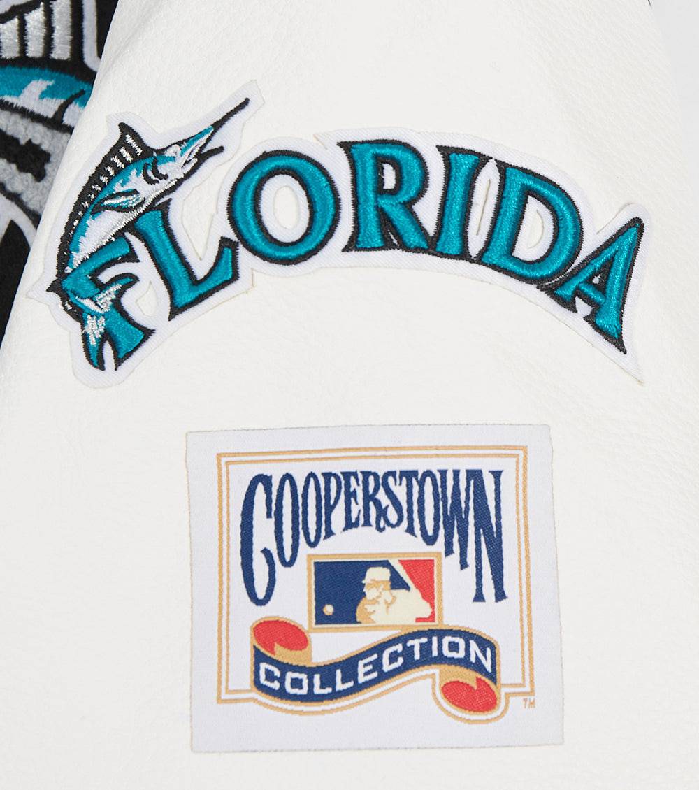 MLB FLORIDA MARLINS RETRO CLASSIC WOMEN'S RIB WOOL VARSITY JACKET (BLACK/WHITE)