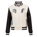 MLB FLORIDA MARLINS RETRO CLASSIC WOMEN'S RIB WOOL VARSITY JACKET (EGGSHELL/ BLACK)