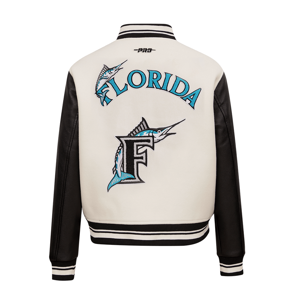 MLB FLORIDA MARLINS RETRO CLASSIC WOMEN'S RIB WOOL VARSITY JACKET (EGGSHELL/ BLACK)