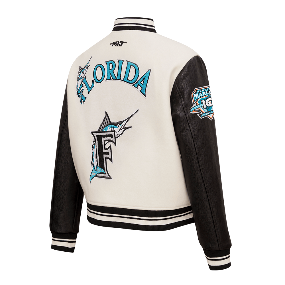 MLB FLORIDA MARLINS RETRO CLASSIC WOMEN'S RIB WOOL VARSITY JACKET (EGGSHELL/ BLACK)