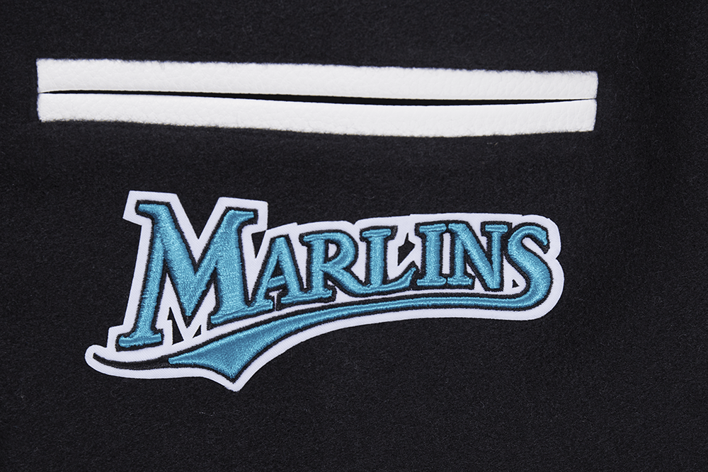 MLB FLORIDA MARLINS RETRO CLASSIC WOMEN'S RIB WOOL VARSITY JACKET (EGGSHELL/ BLACK)