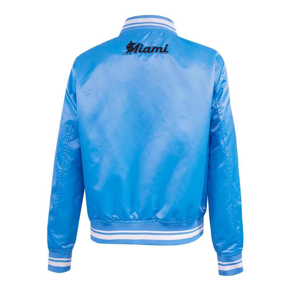 MLB MIAMI MARLINS SCRIPT TAIL WOMEN'S SATIN JACKET (UNIVERSITY BLUE)