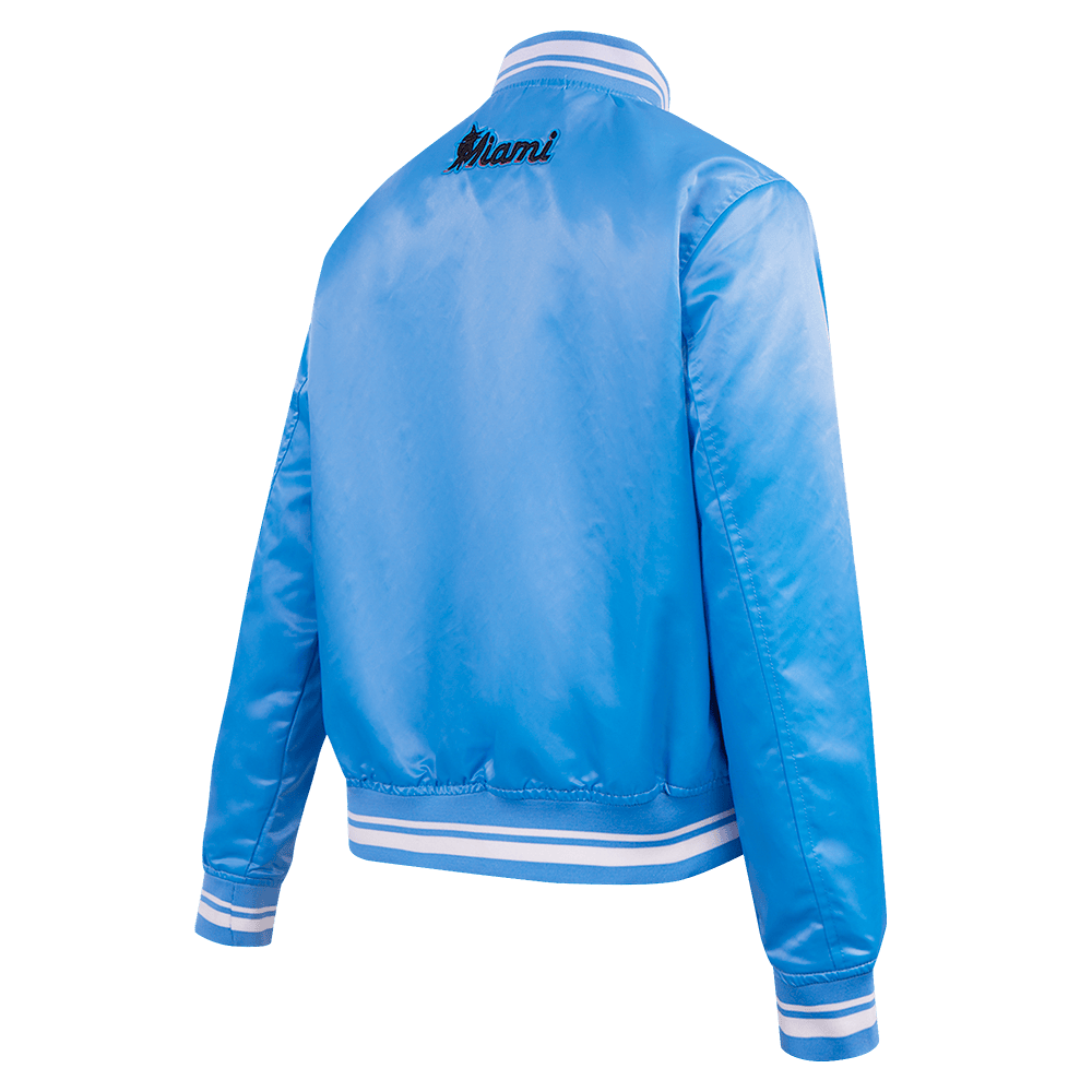 MLB MIAMI MARLINS SCRIPT TAIL WOMEN'S SATIN JACKET (UNIVERSITY BLUE)