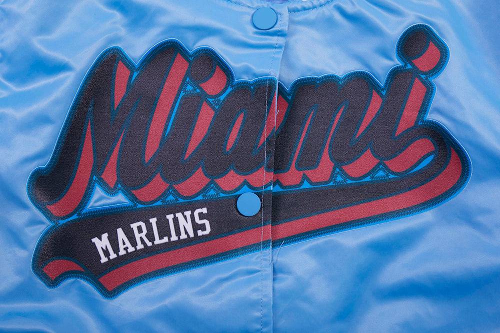MLB MIAMI MARLINS SCRIPT TAIL WOMEN'S SATIN JACKET (UNIVERSITY BLUE)