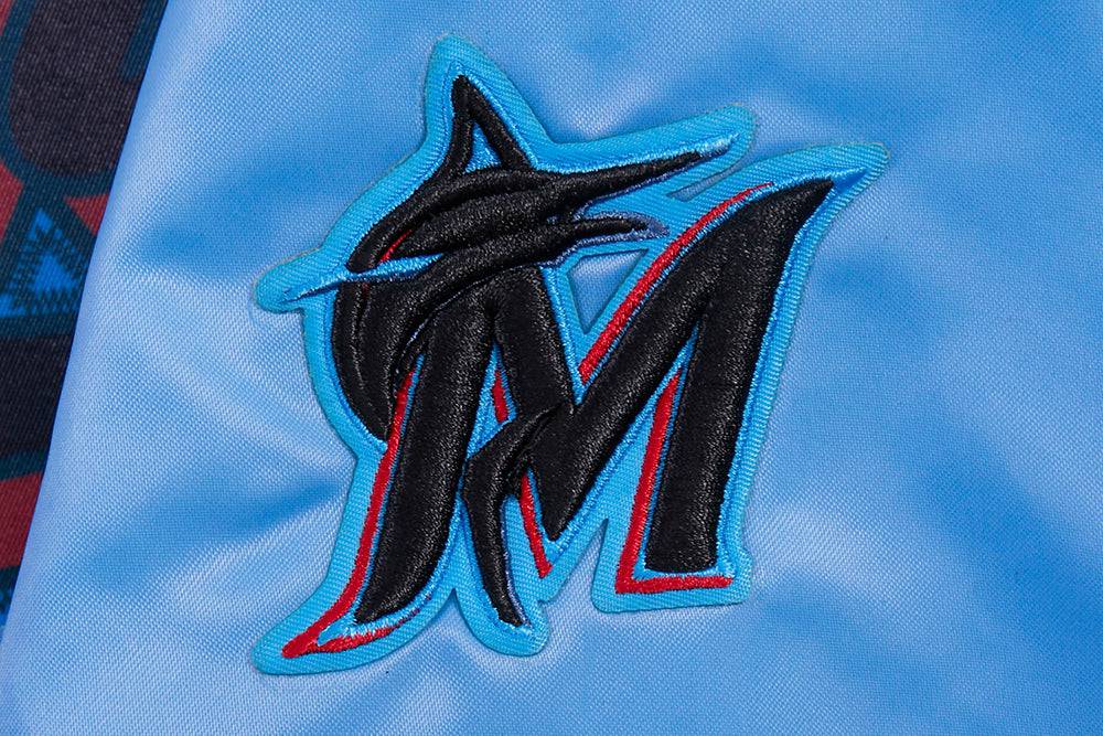 MLB MIAMI MARLINS SCRIPT TAIL WOMEN'S SATIN JACKET (UNIVERSITY BLUE)