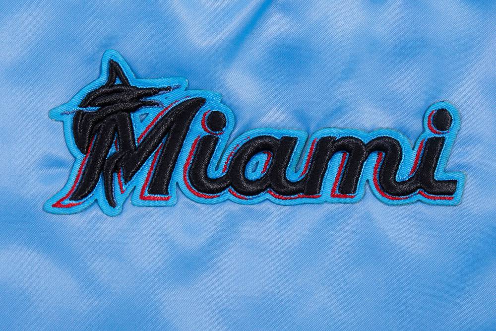 MLB MIAMI MARLINS SCRIPT TAIL WOMEN'S SATIN JACKET (UNIVERSITY BLUE)