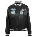 MLB FLORIDA MARLINS RETRO CLASSIC WOMEN'S RIB SATIN JACKET (BLACK)
