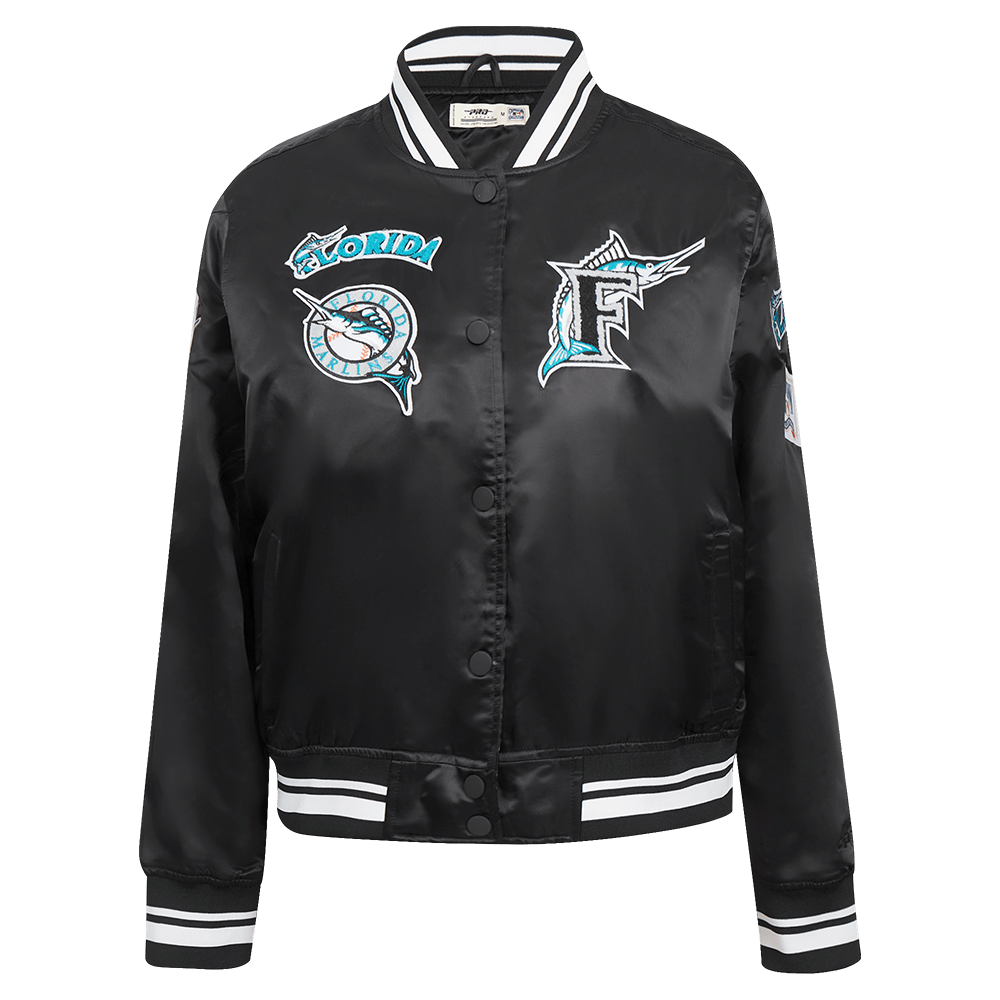 MLB FLORIDA MARLINS RETRO CLASSIC WOMEN'S RIB SATIN JACKET (BLACK)