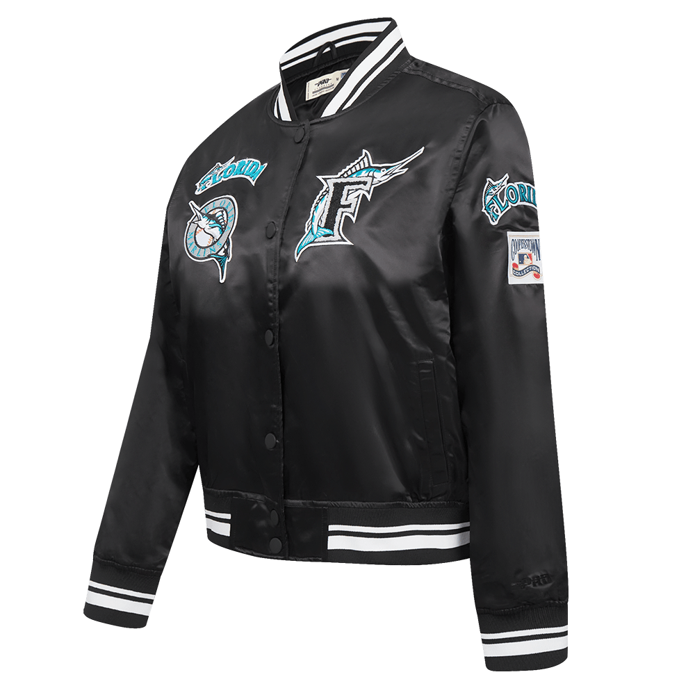 MLB FLORIDA MARLINS RETRO CLASSIC WOMEN'S RIB SATIN JACKET (BLACK)