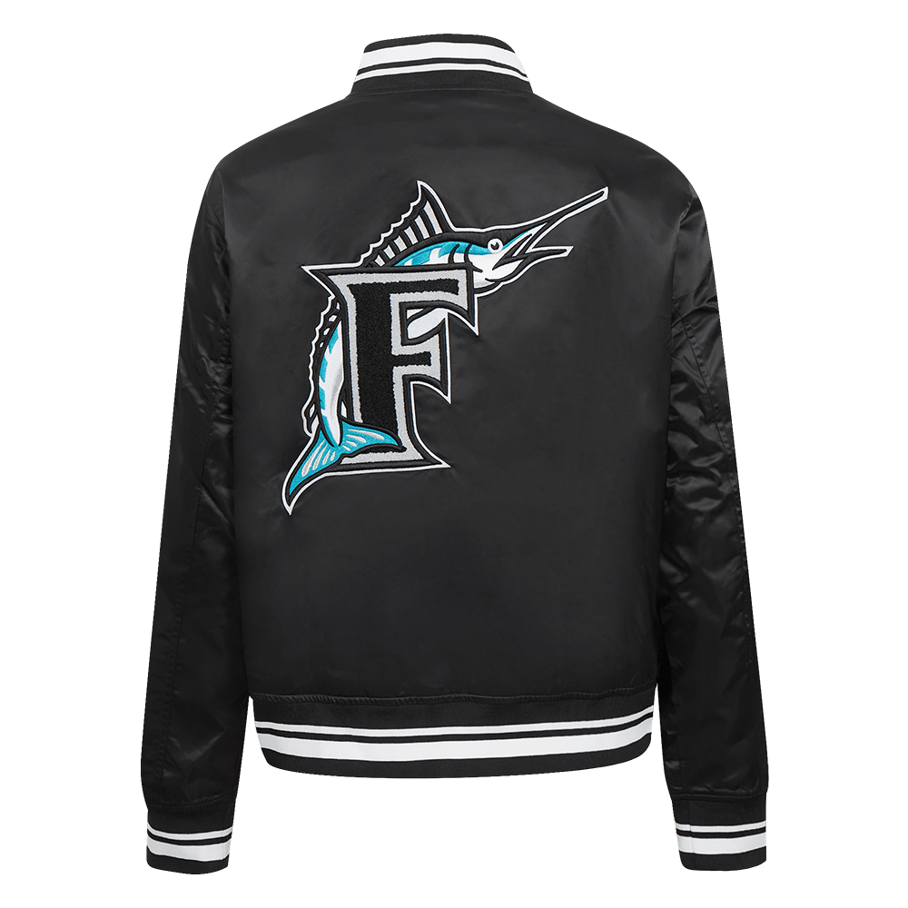 MLB FLORIDA MARLINS RETRO CLASSIC WOMEN'S RIB SATIN JACKET (BLACK)