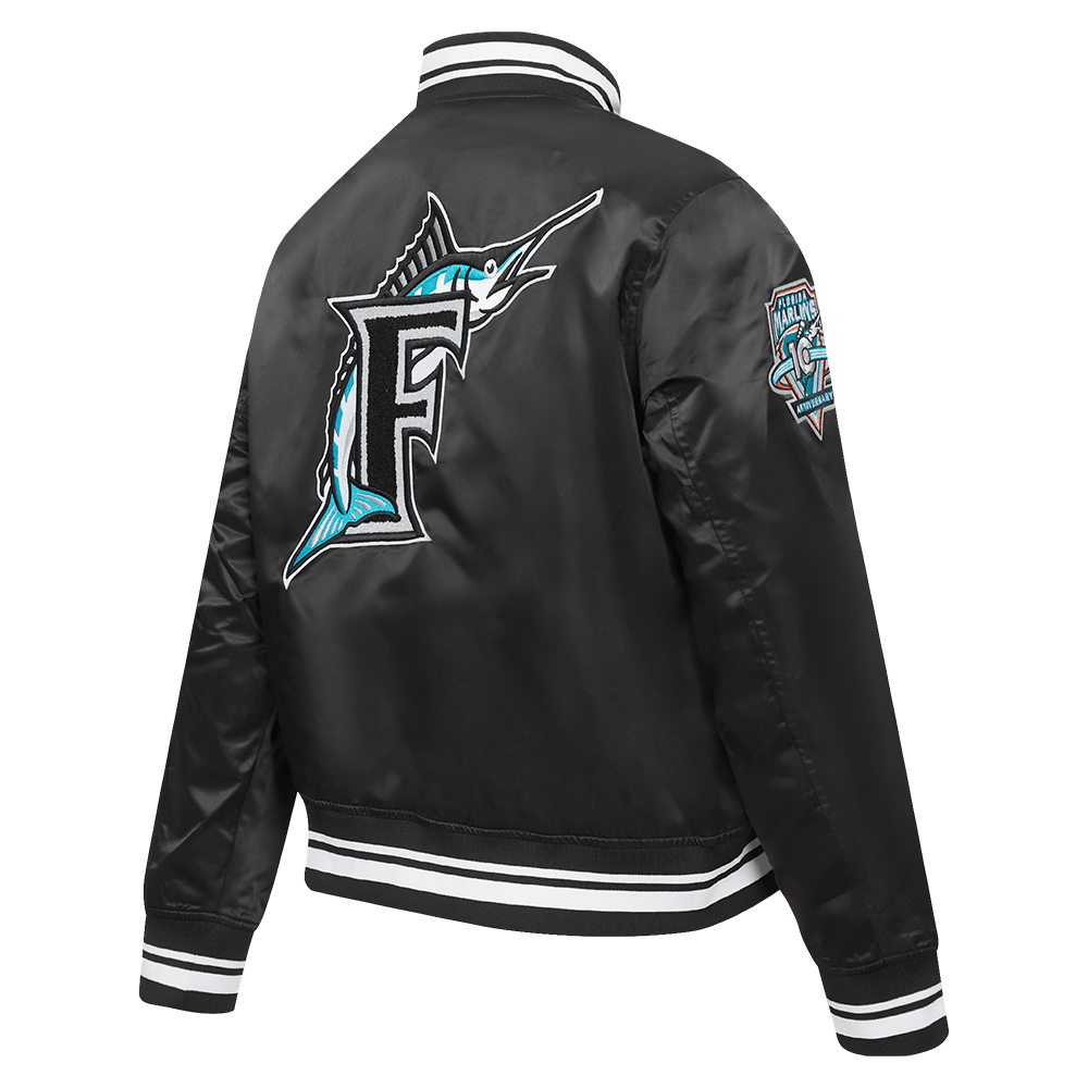 MLB FLORIDA MARLINS RETRO CLASSIC WOMEN'S RIB SATIN JACKET (BLACK)