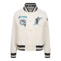 MLB FLORIDA MARLINS RETRO CLASSIC WOMEN'S RIB SATIN JACKET (EGGSHELL/ BLACK)