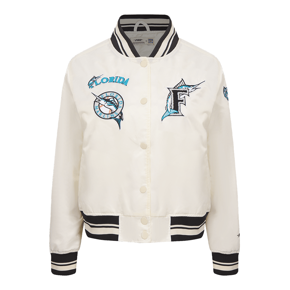 MLB FLORIDA MARLINS RETRO CLASSIC WOMEN'S RIB SATIN JACKET (EGGSHELL/ BLACK)
