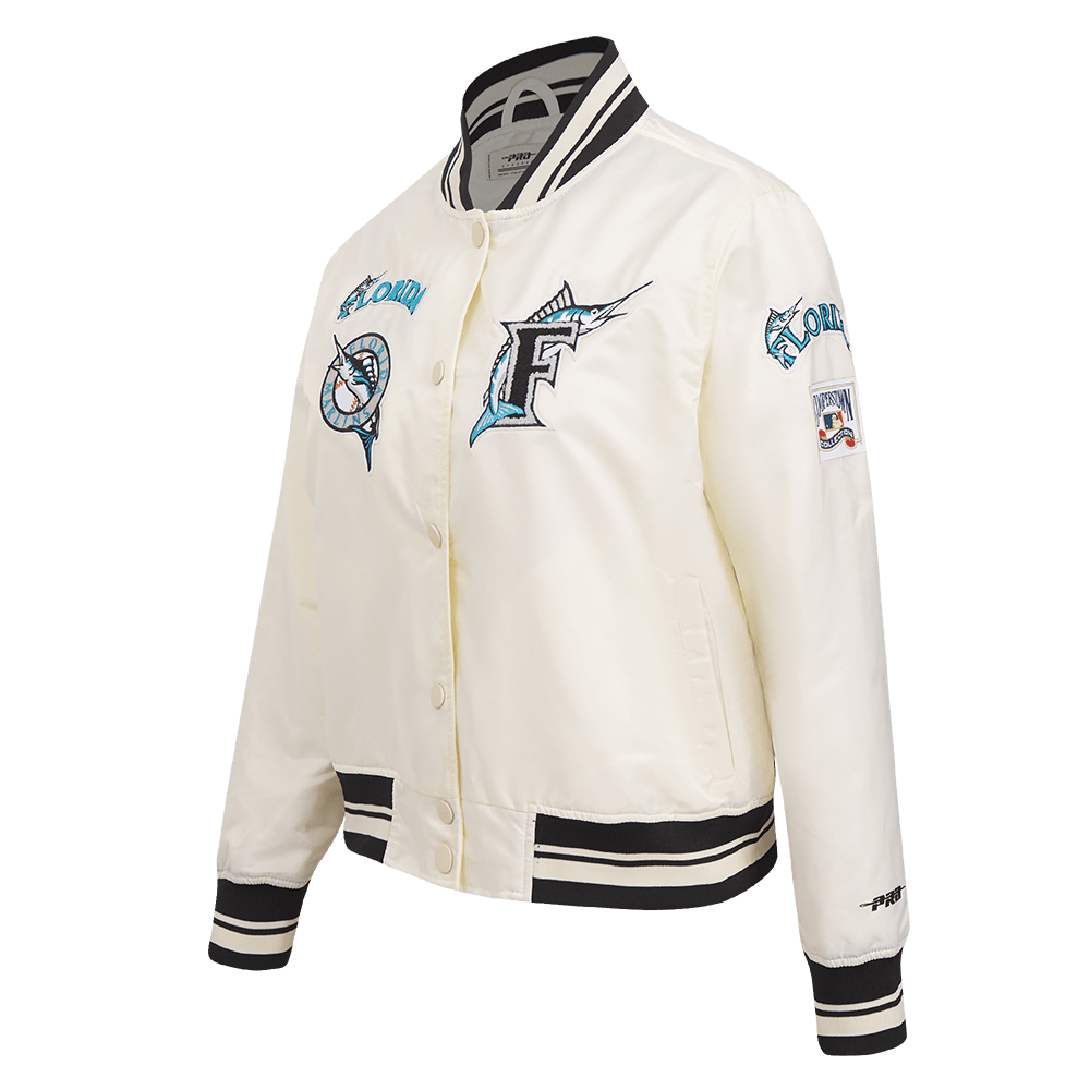MLB FLORIDA MARLINS RETRO CLASSIC WOMEN'S RIB SATIN JACKET (EGGSHELL/ BLACK)