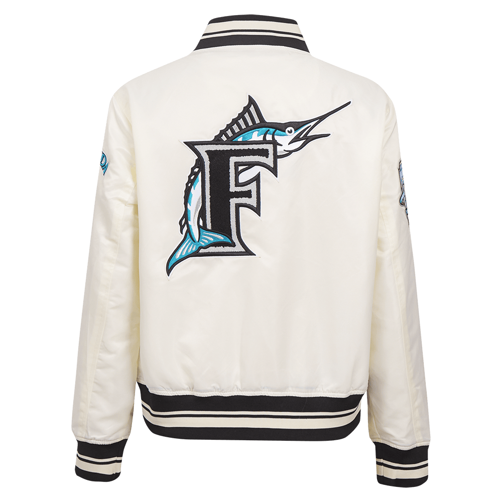 MLB FLORIDA MARLINS RETRO CLASSIC WOMEN'S RIB SATIN JACKET (EGGSHELL/ BLACK)