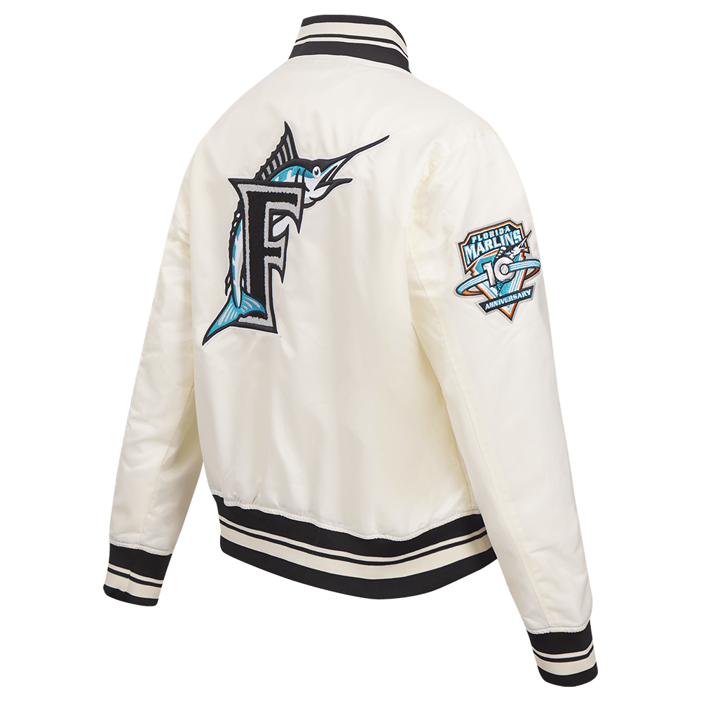 MLB FLORIDA MARLINS RETRO CLASSIC WOMEN'S RIB SATIN JACKET (EGGSHELL/ BLACK)