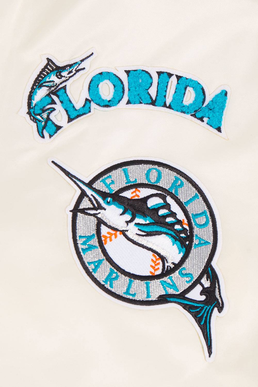 MLB FLORIDA MARLINS RETRO CLASSIC WOMEN'S RIB SATIN JACKET (EGGSHELL/ BLACK)