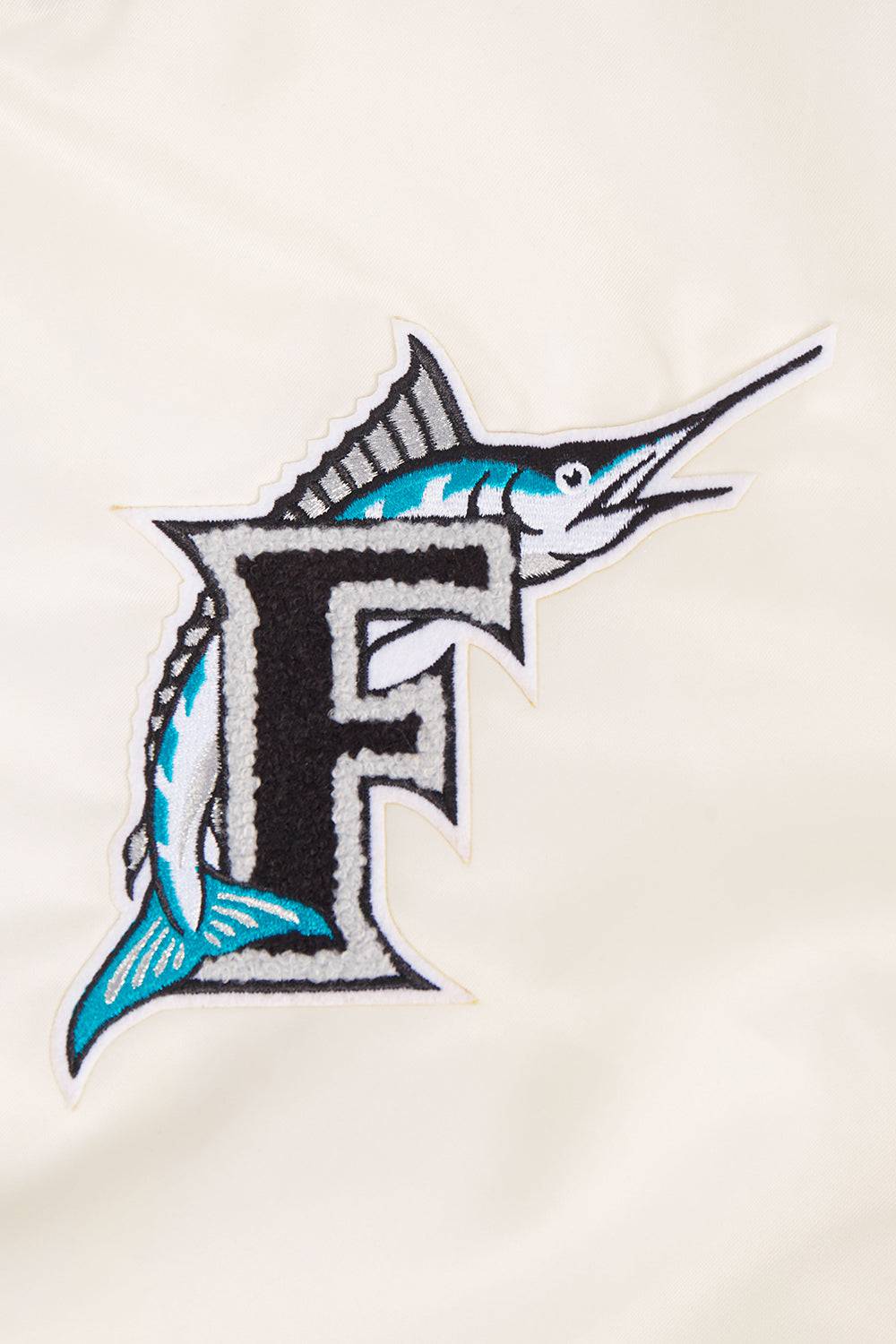 MLB FLORIDA MARLINS RETRO CLASSIC WOMEN'S RIB SATIN JACKET (EGGSHELL/ BLACK)