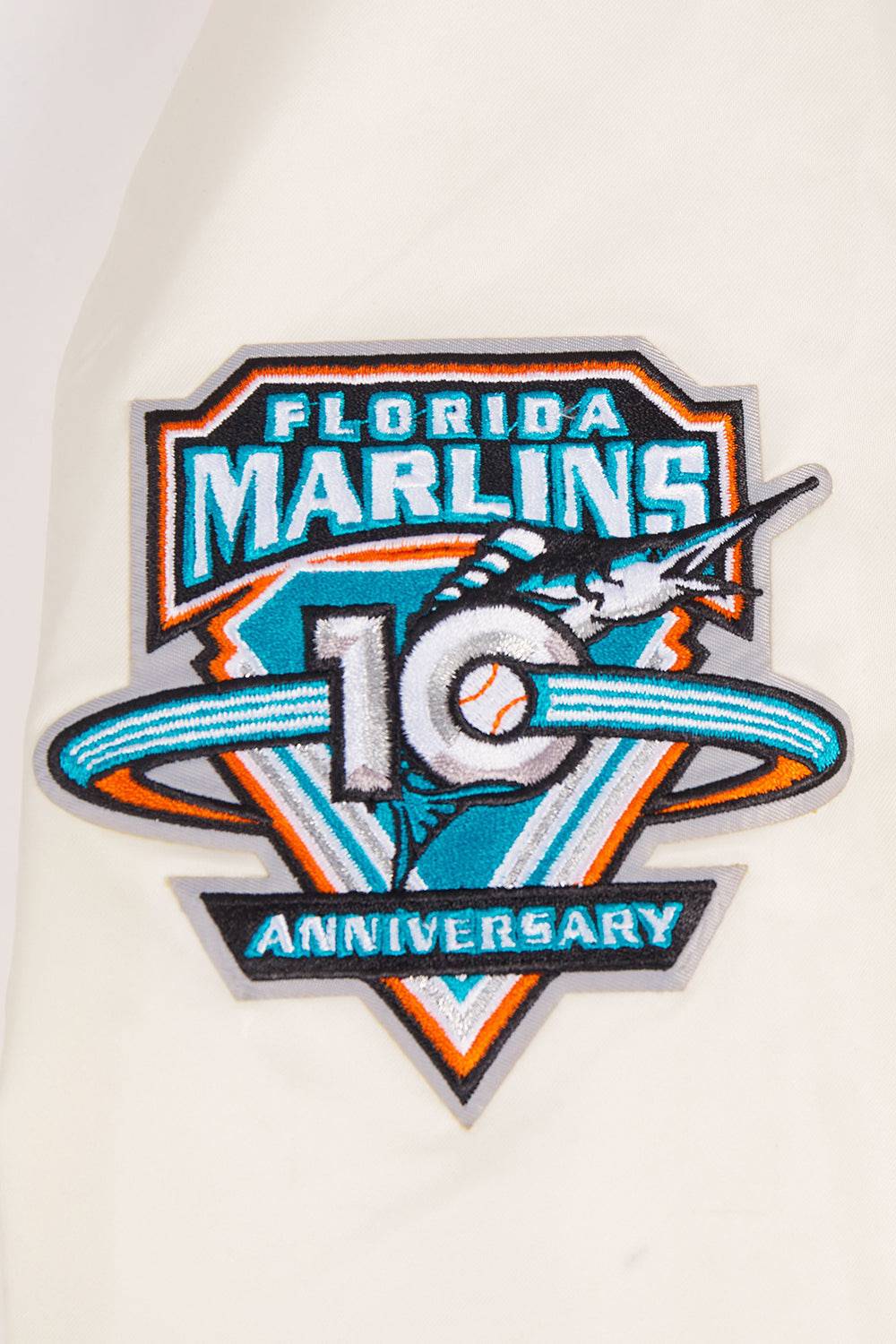 MLB FLORIDA MARLINS RETRO CLASSIC WOMEN'S RIB SATIN JACKET (EGGSHELL/ BLACK)