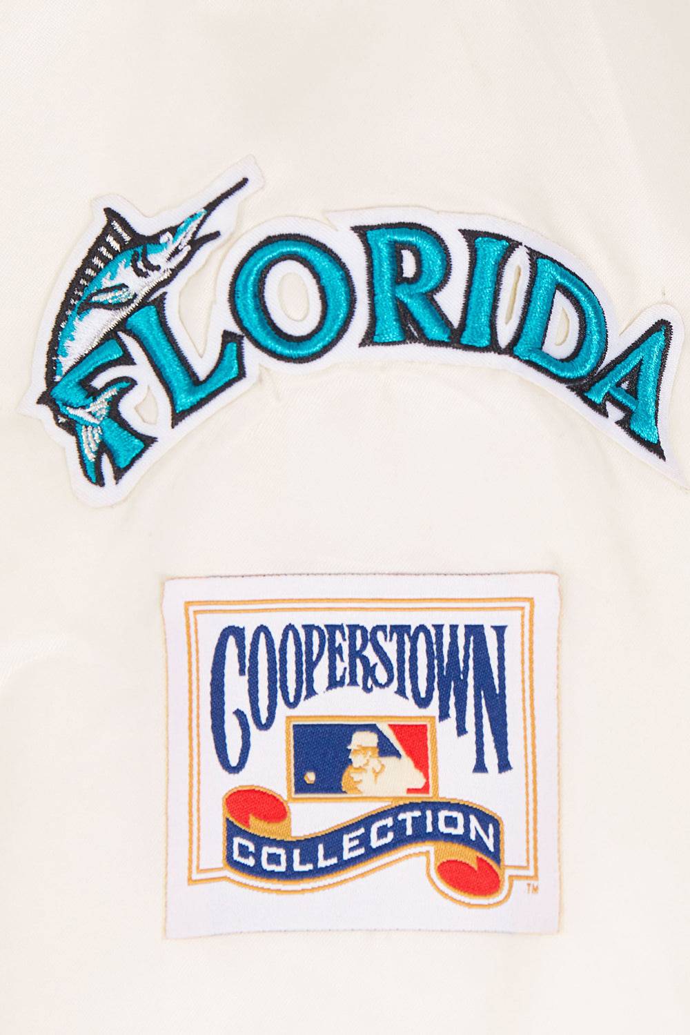 MLB FLORIDA MARLINS RETRO CLASSIC WOMEN'S RIB SATIN JACKET (EGGSHELL/ BLACK)