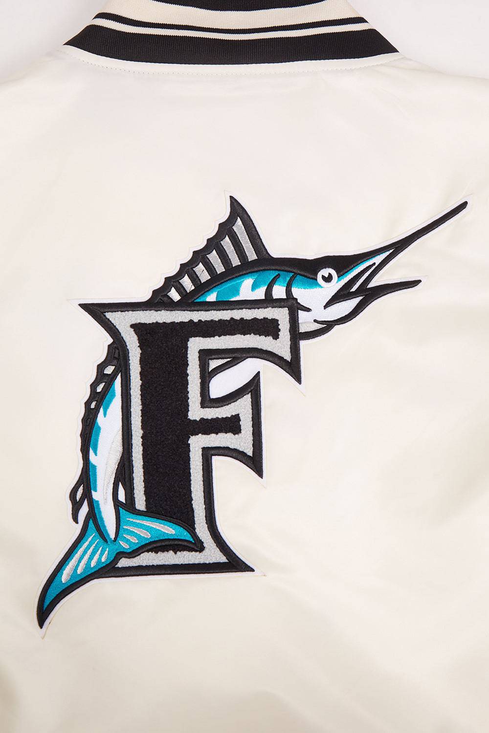 MLB FLORIDA MARLINS RETRO CLASSIC WOMEN'S RIB SATIN JACKET (EGGSHELL/ BLACK)